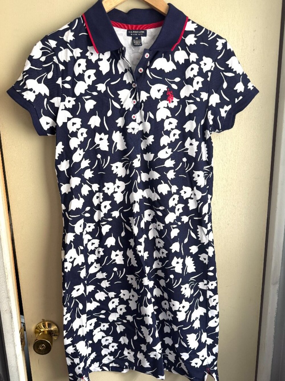 U.S. Polo Assn. Navy & White Floral Polo Dress Stretch Knit Size Women's M